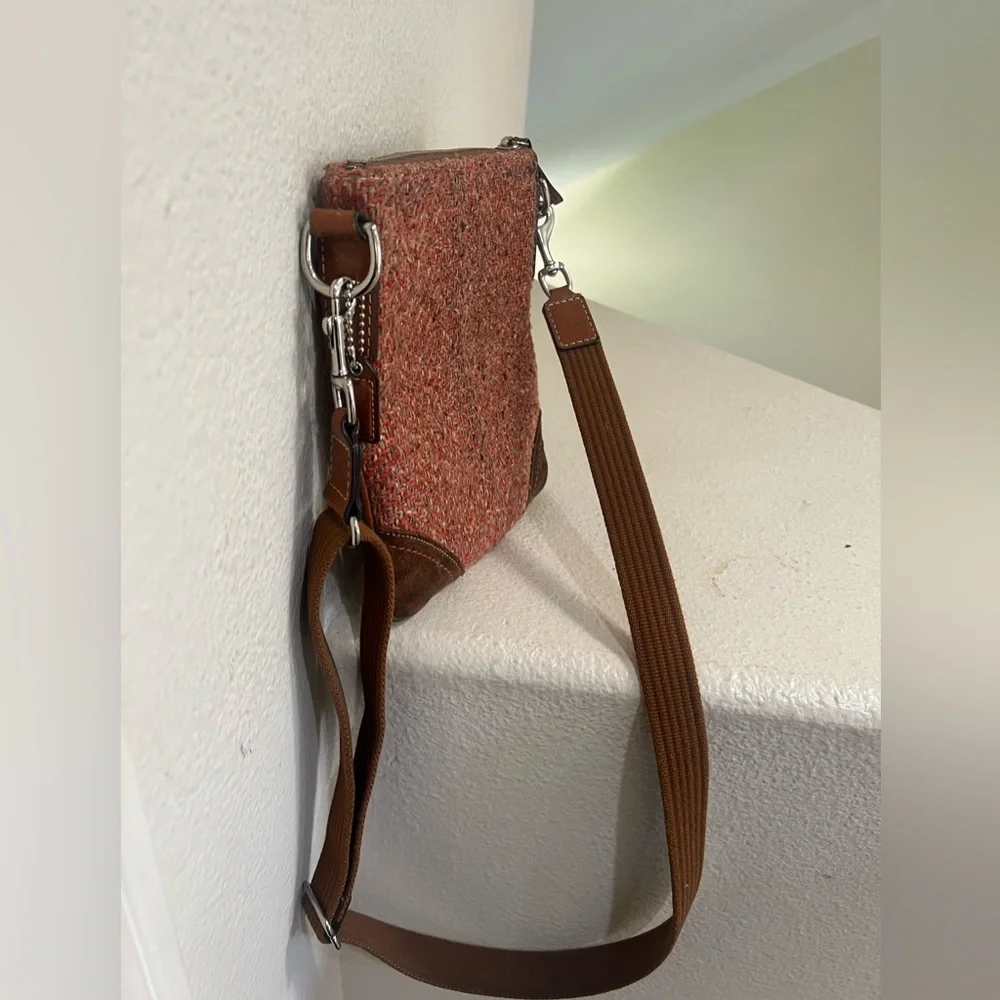 Coach Kitt Crossbody Messenger‎ weed Wool Suede Leather Trim